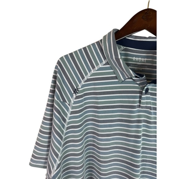 Rhone NWT Polo Shirt Men's 2XL Blue Striped Short Sleeve Golfing Stretch - Picture 4 of 9